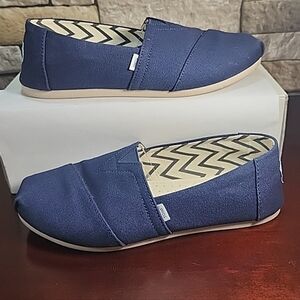 TOMS Wear Good Alpargata Navy Heritage Canvas Blue Woman's Sz 8 Gently Worn
